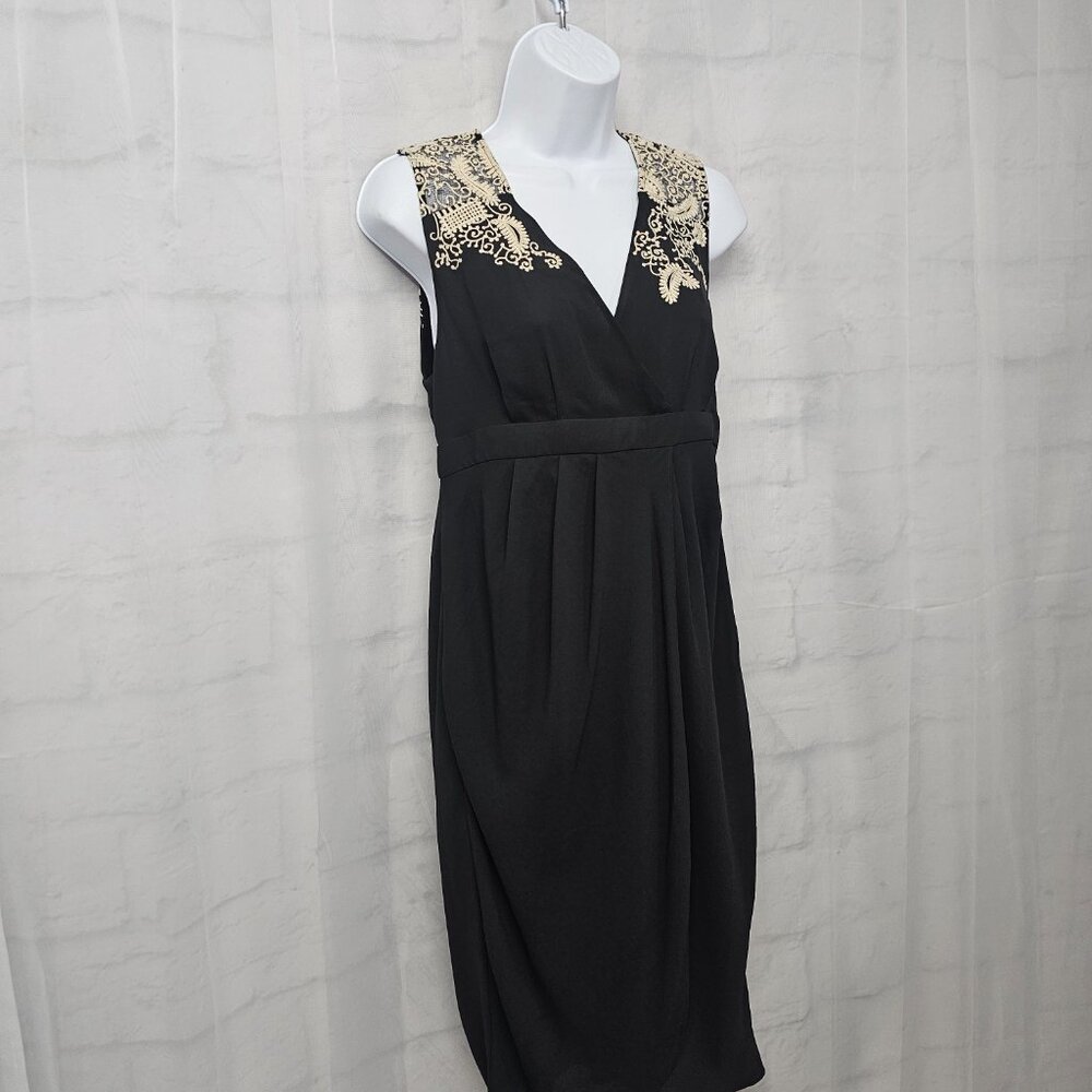 Anthropologie Meadow Rue Dress Black Tan Lace Sleeveless 4 - Picture 5 of 15